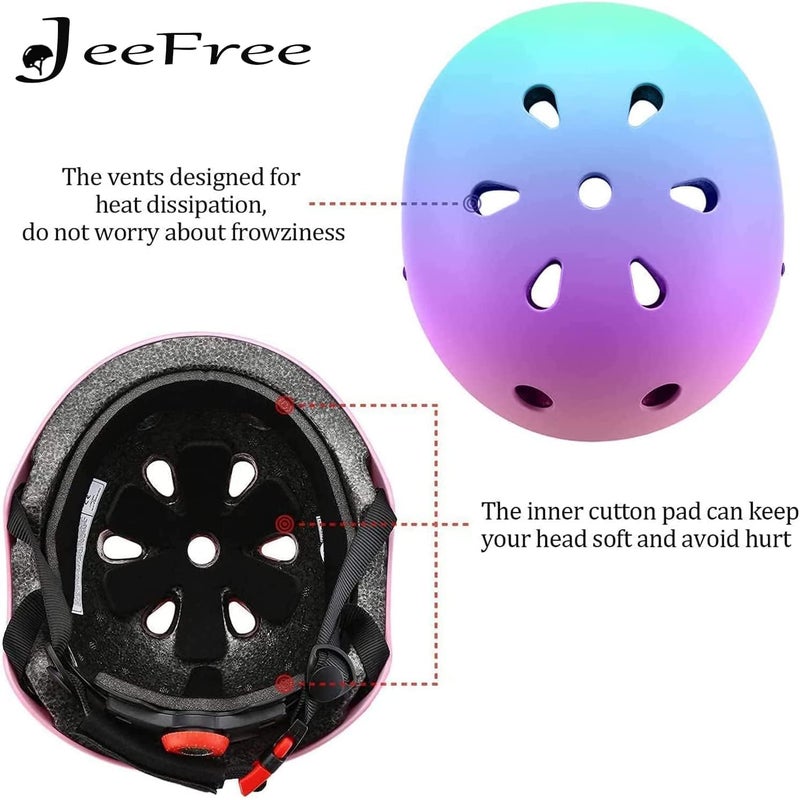 JEEFREE Adjustable Color Gradient Toddler Kids Bike Helmet for 3-5-8-14+Ages Girls Boys.Skateboard Bicycle Toddler Helmet 2-4 Years for Multi-Sports Cycling Scooter Inline Roller Skates Rollerblading - Image 3